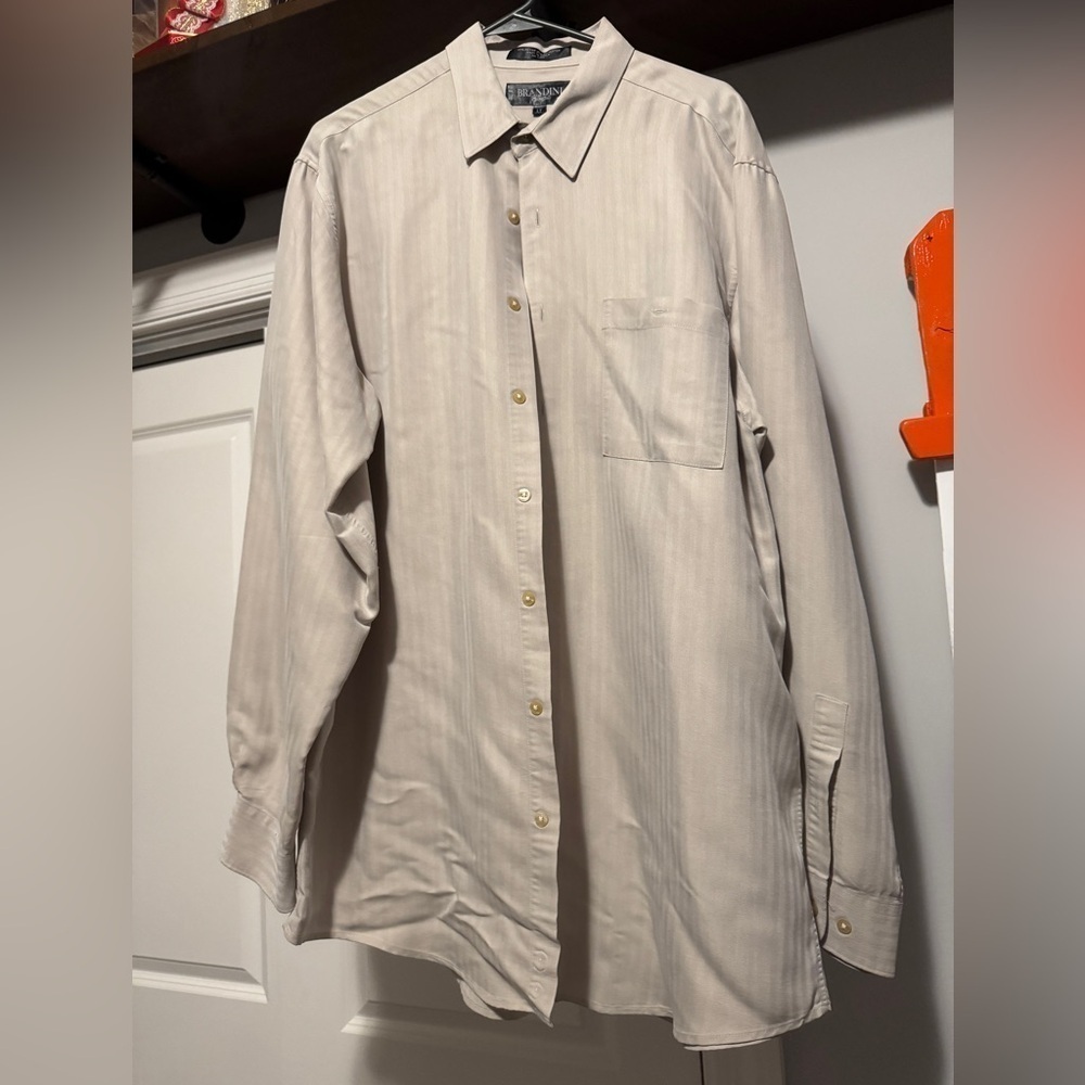 Brandini Khaki Tan Size Large Tall Button Up Long Sleeve Shirt